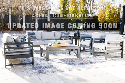 Amora Outdoor Sofa and Loveseat with Coffee Table and 2 End Tables Ashley