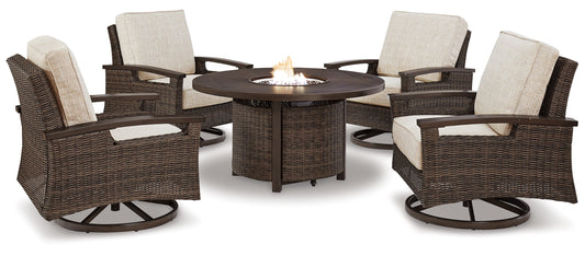 Paradise Trail Outdoor Fire Pit Table and 4 Chairs Ashley