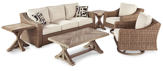Beachcroft Outdoor Sofa and 2 Lounge Chairs with Coffee Table and 2 End Tables Ashley