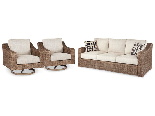 Beachcroft Outdoor Sofa with 2 Lounge Chairs Ashley